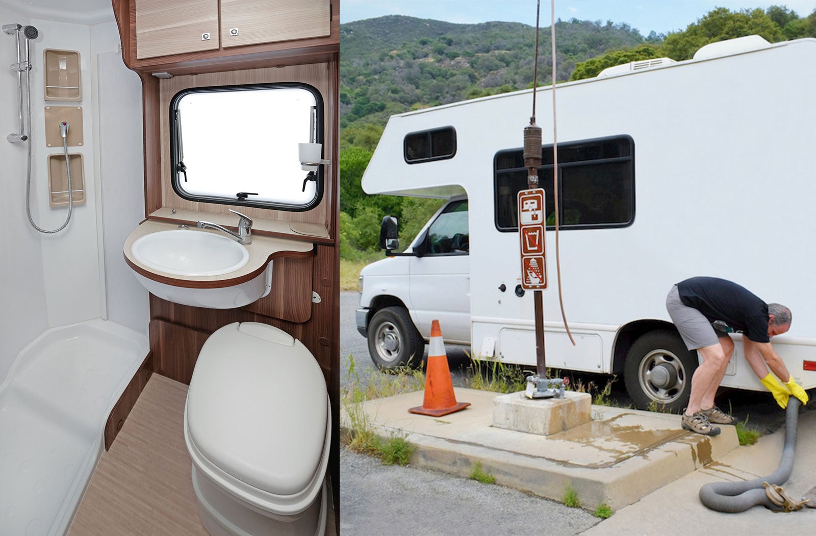 Portable RV/camper toilet and holding tank setup in Somerville Drive, Maryland