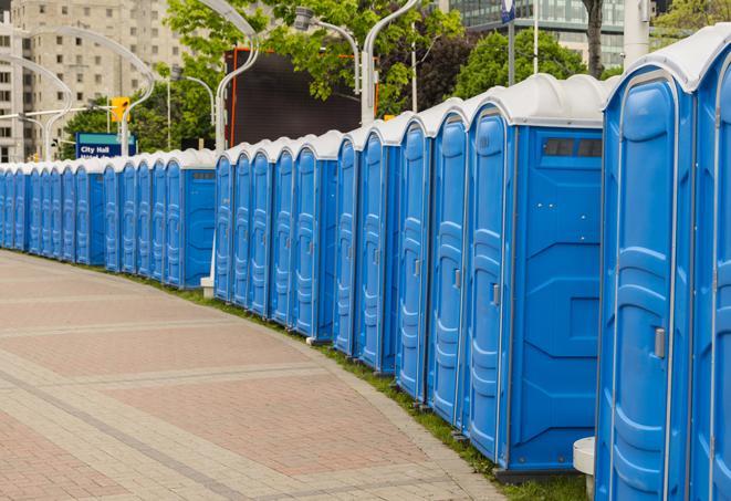 Seasonal porta potty units set up at a Somerville Drive, Maryland venue